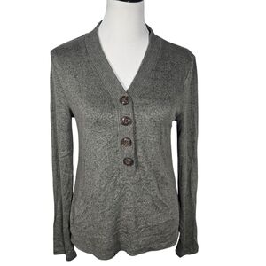 For The Republic Medium Green Pullover V-Neck Knit Sweater with Buttons NWT